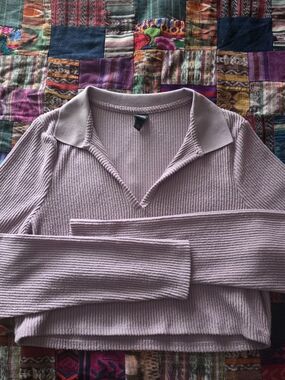 wild fable Dusty Mauve Ribbed V-Neck Long Sleeve Crop Top